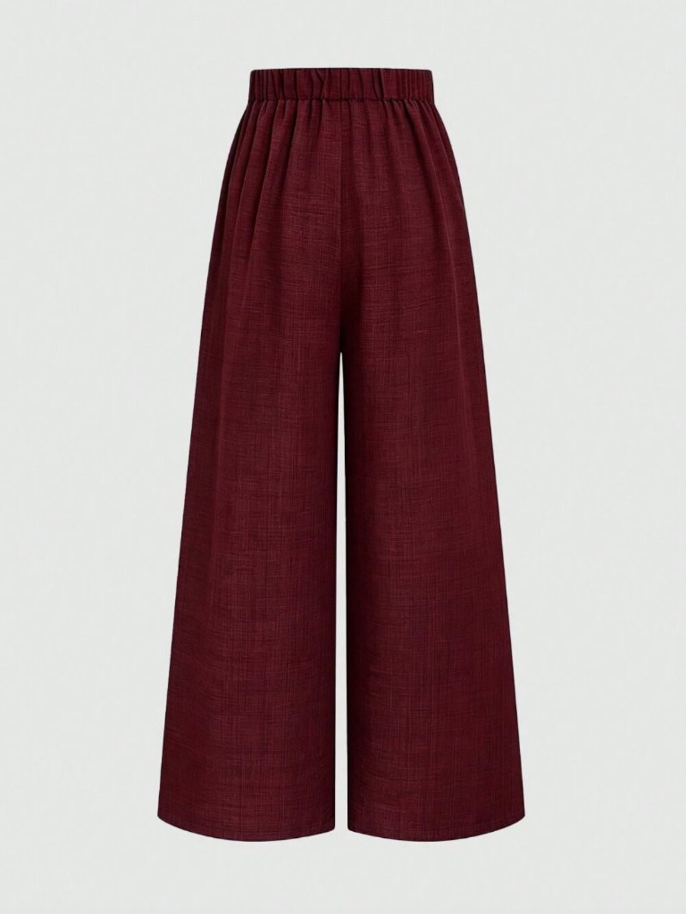 High Waisted Yoke Pleated Wide Leg Palazzo Pants Burgundy - Picture 5 of 9